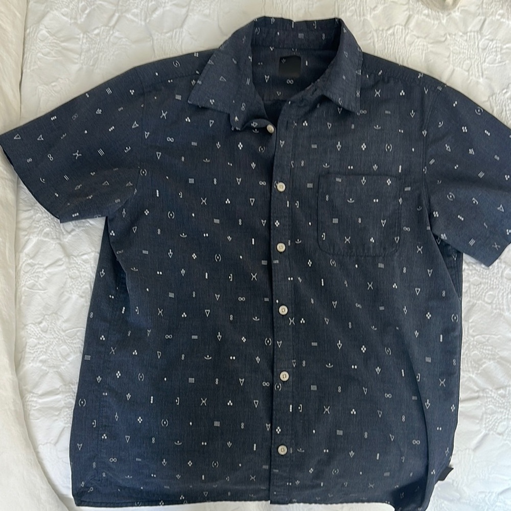 Men's Navy Patterned Short Sleeve Shirt